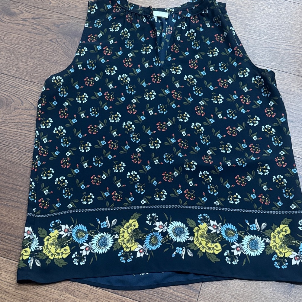 LOFT Navy Floral Border Sleeveless Camisole